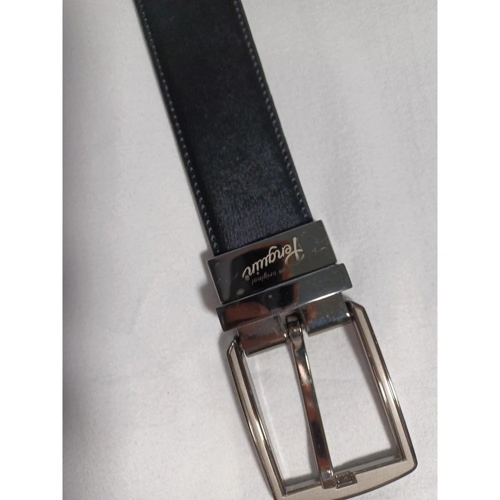 Belt Mens One Size Black Leather Dress Casual Silver Buckle‎ Classic Formal